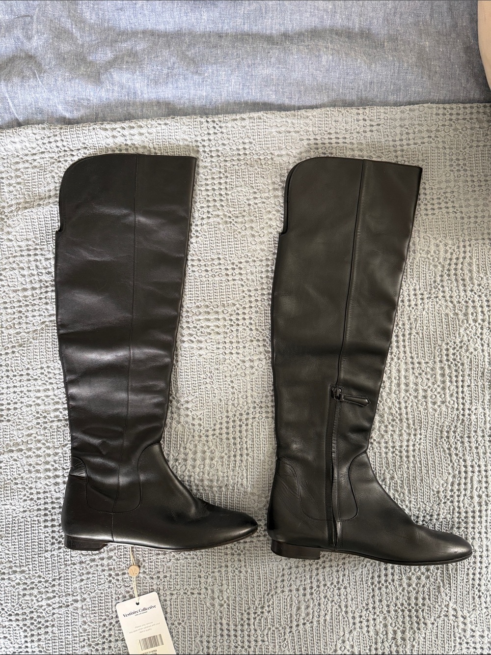 Like new- Aquazzura Black Over-the-Knee Leather Boots sz 37 US 6.5/7